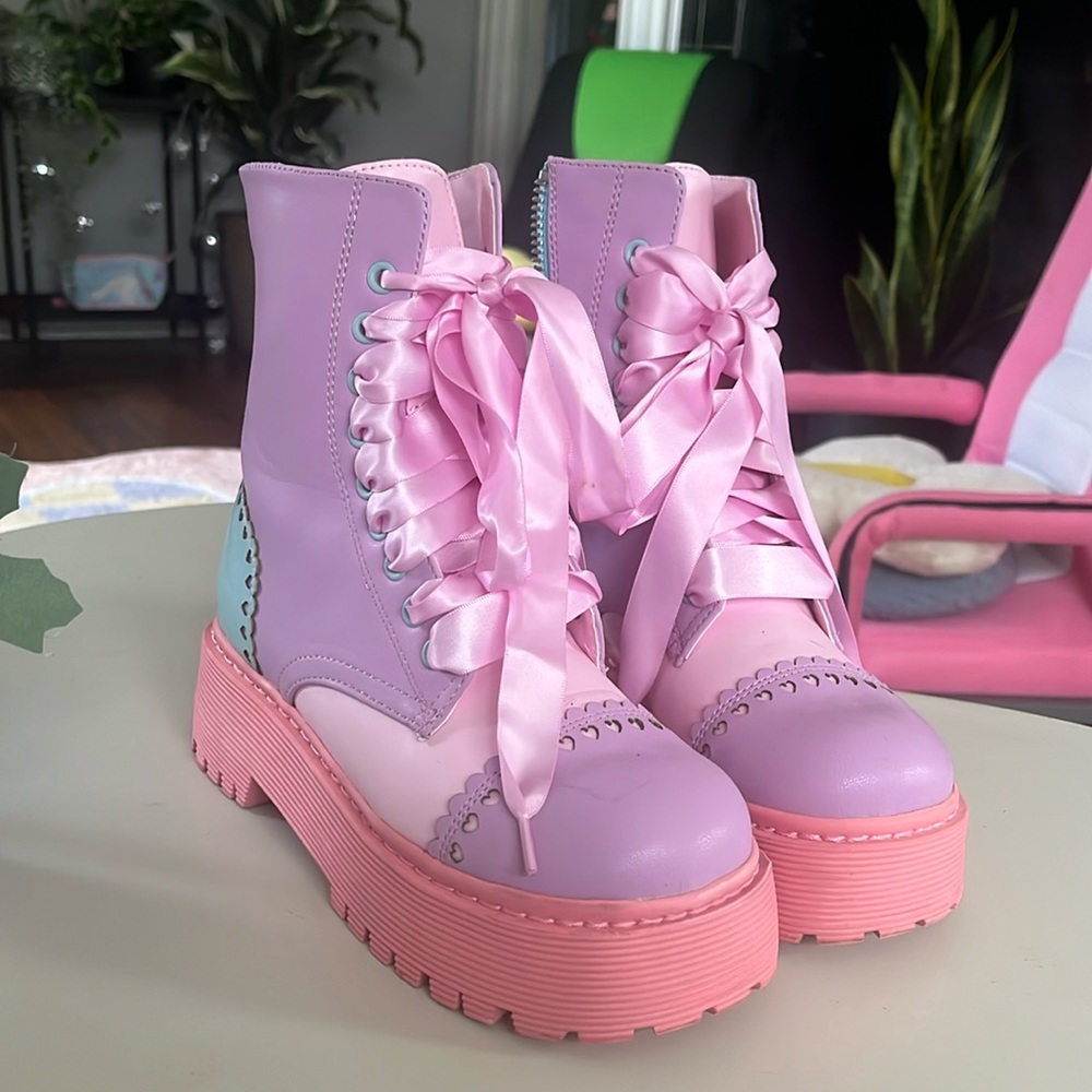 Cute lace up pastel colored boots